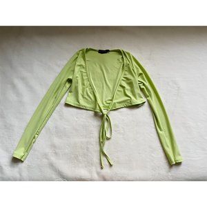 PrettyLittleThing Slinky Tie Waist Strap Crop Top in Lime Green | Size: 4